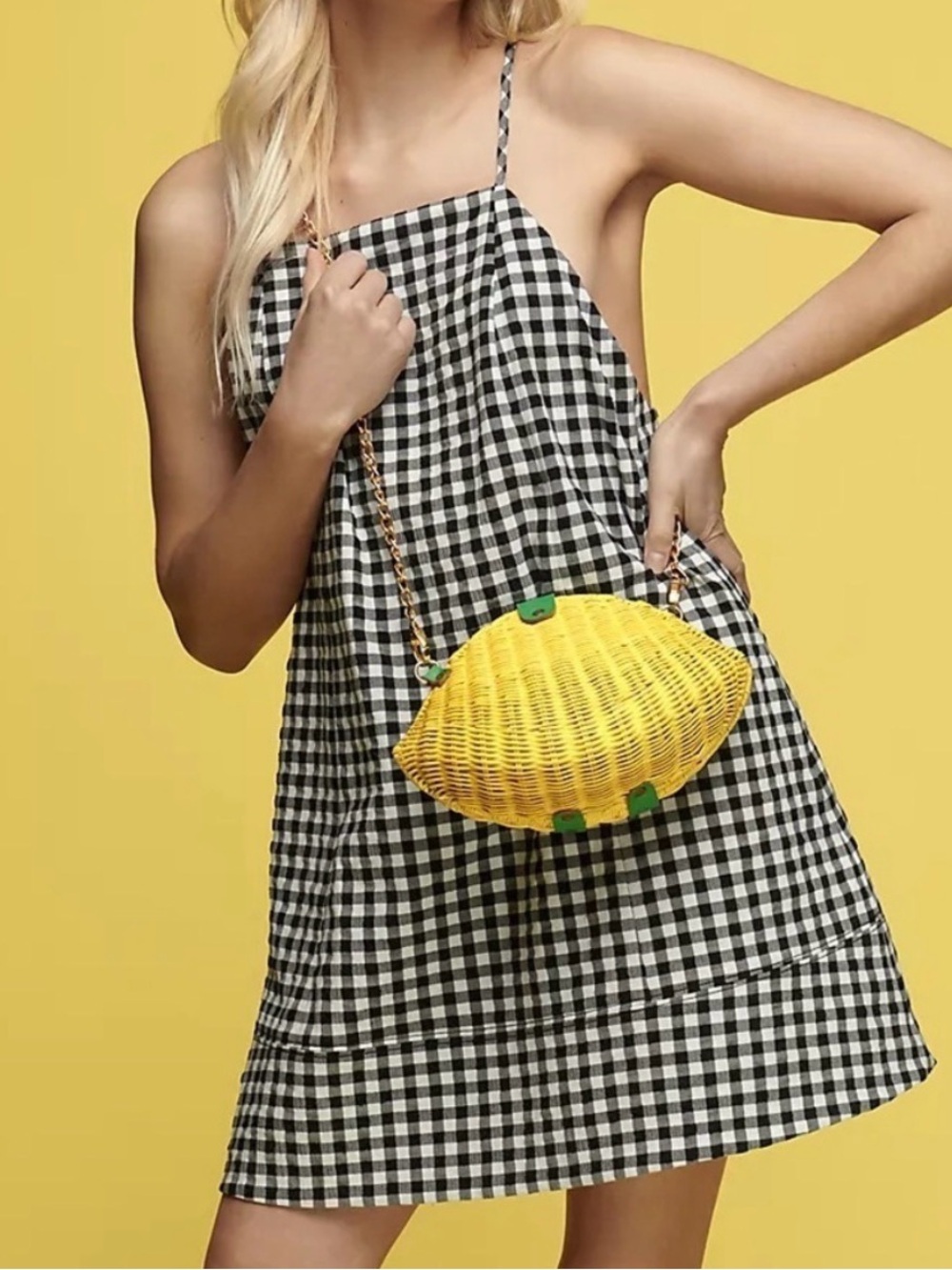 Anthropologie Apron Style Mini Dress Black & White Gingham size XS